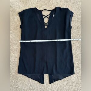 Express Black Blouse High-Low with Crisscross Split Back Detail